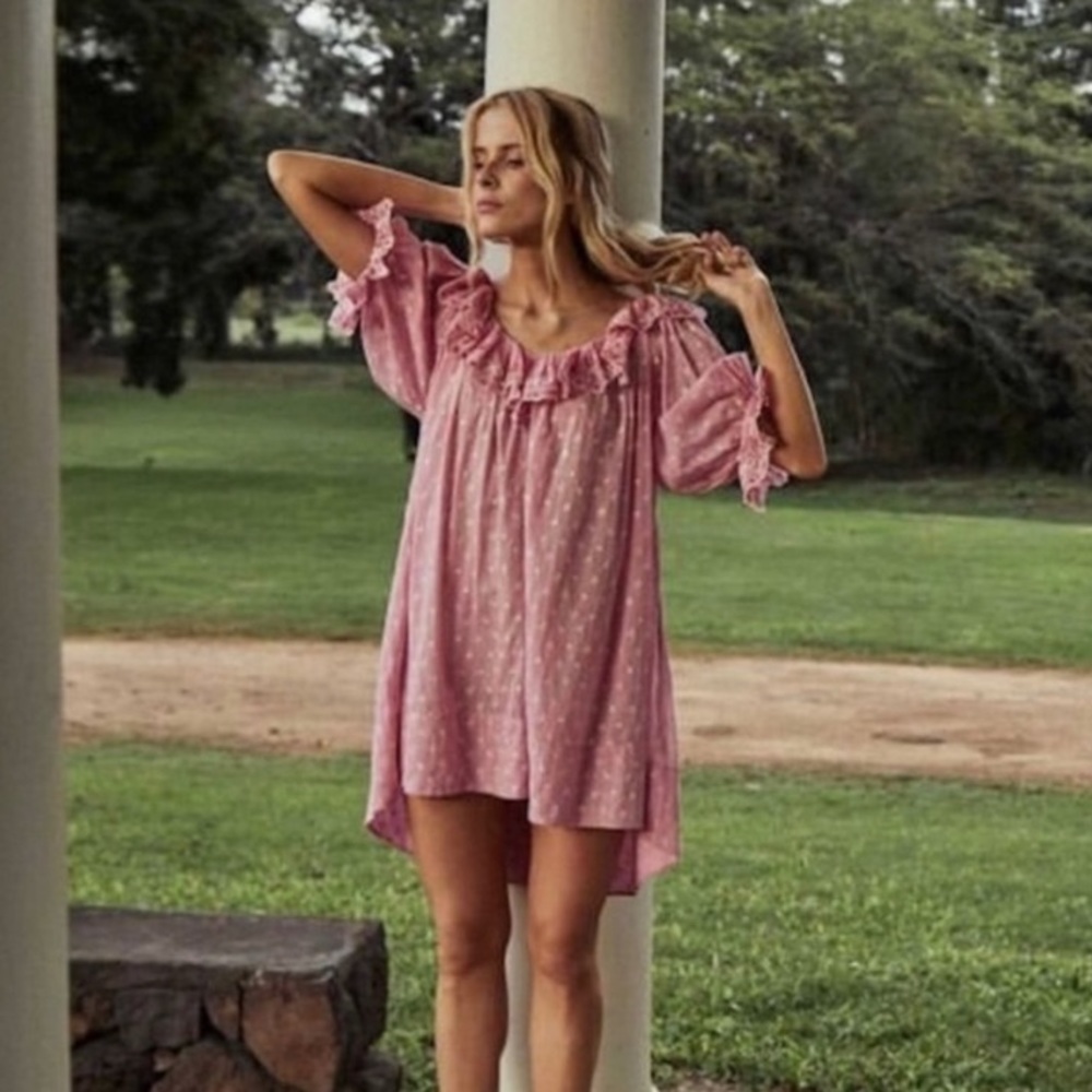 Doen Chateau Nightgown in Pink Wildflower Embroidery, Size Extra Small